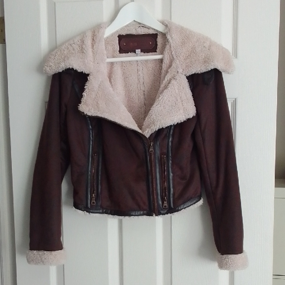 Faux shearling bomber/biker jacket